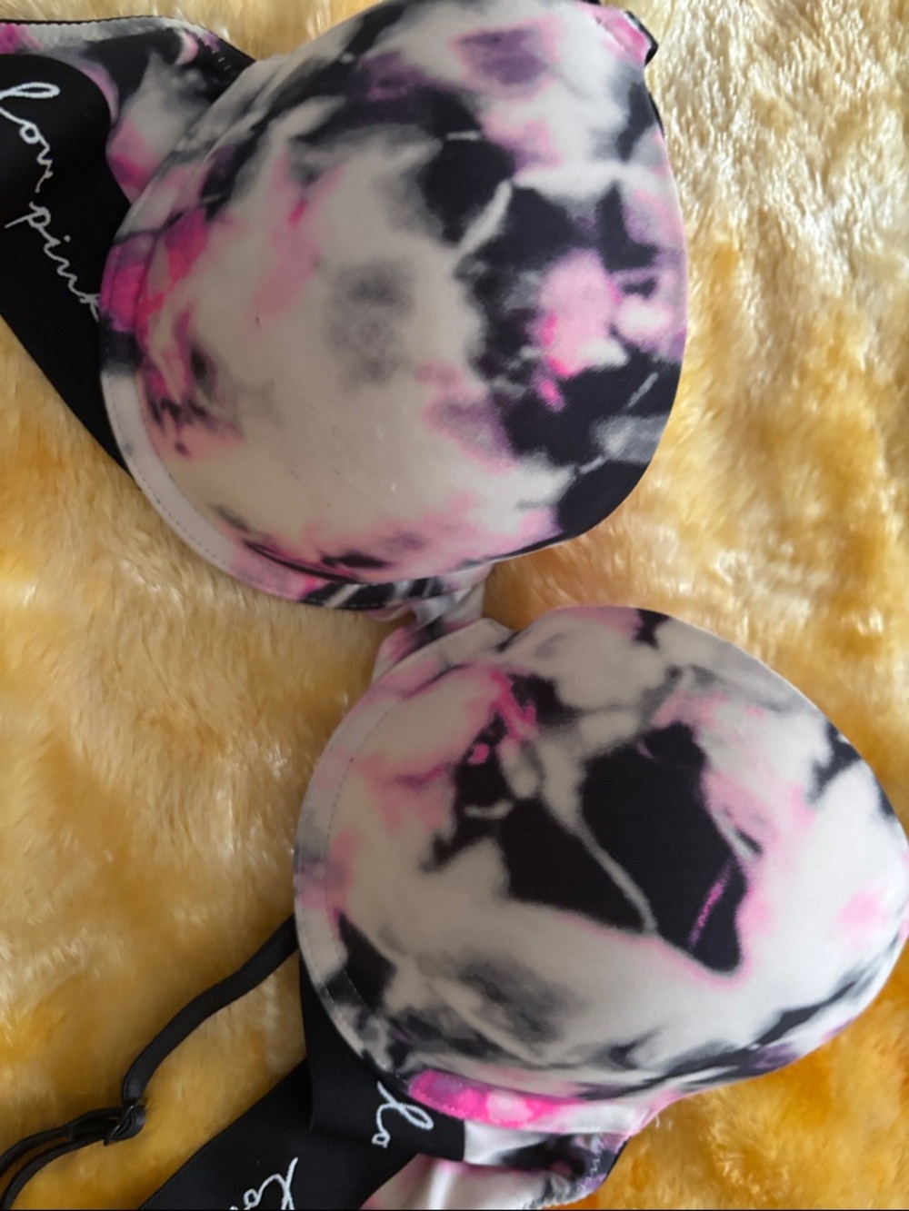 PINK Victoria's Secret Black, White & Pink Tie-Dye Push-Up Bra - Picture 7 of 7